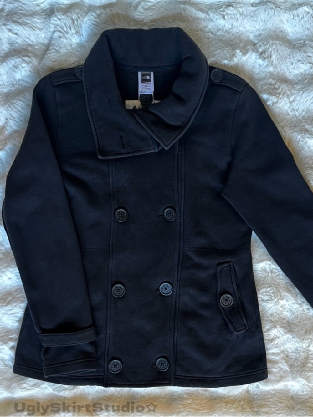 The North Face Women's Taluma Fleece Pea Coat Double Breasted Black Jacket M